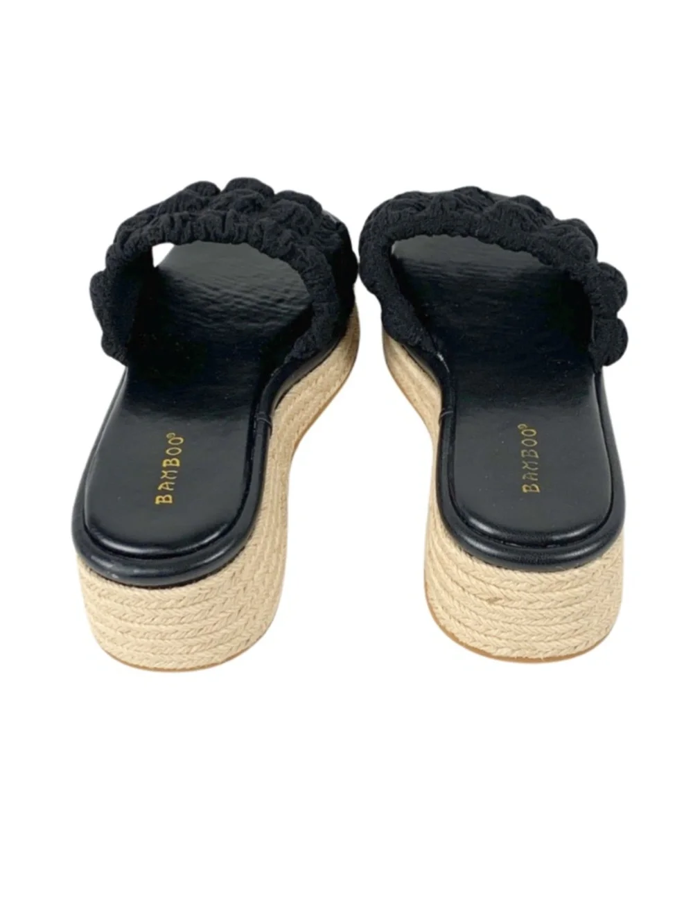 BAMBOO Black Scrunched Wedge Sandals Women's Size 8.5 Boho